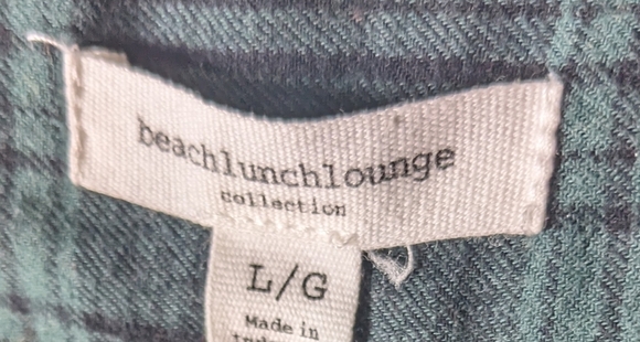 Beach lunch lounge women flannel soft raw edge shirt green & black plaid size L - Picture 5 of 10